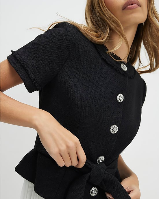 River Island Womens Mini Dress Black Boucle Hybrid Crew Neck - Image 2