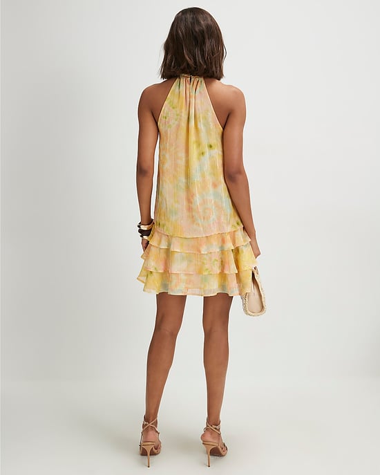 River Island Womens Mini Dress Yellow Tie Dye Halter Neck - Image 3