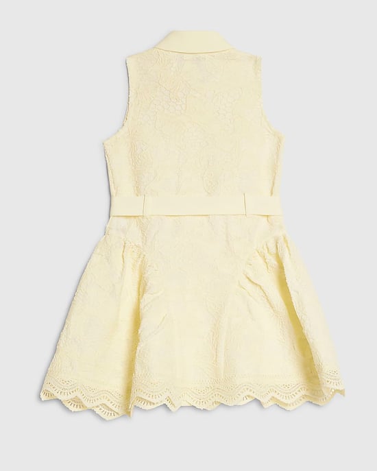 River Island Mini Girls Dress Pink Bow Lace Belted Collared Button - Image 4