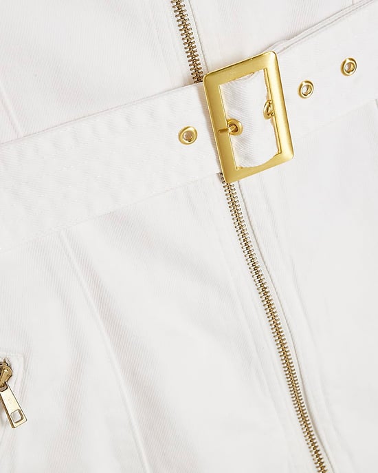 River Island Womens Mini Dress White Belted Denim Collared - Image 5