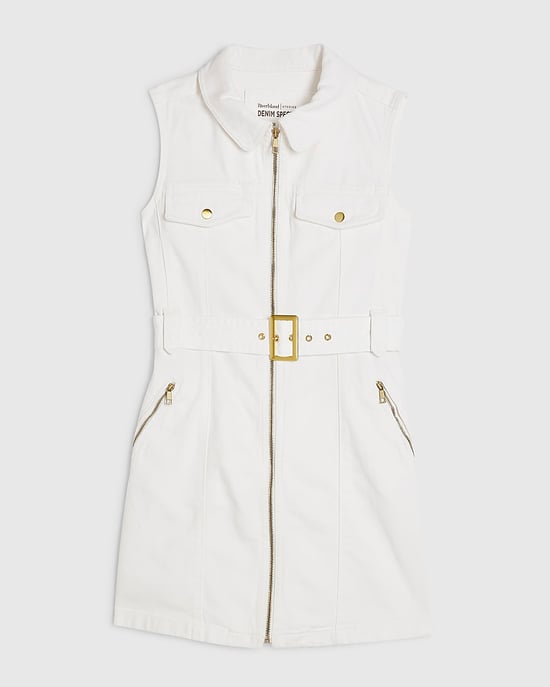River Island Womens Mini Dress White Belted Denim Collared - Image 6