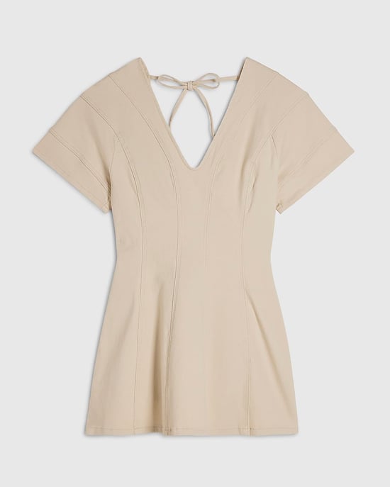 River Island Womens Mini Dress Cream Seamed Short Sleeve V-Neck - Image 6