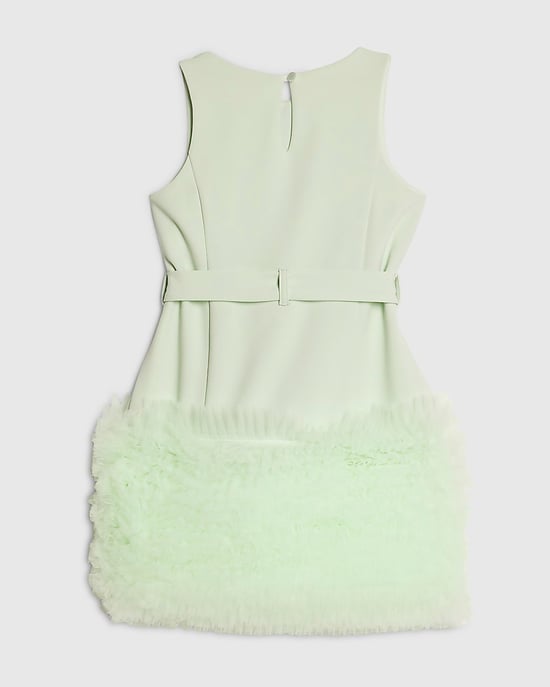 River Island Girls Dress Green 3D Organza Hem Round Neck Button - Image 2