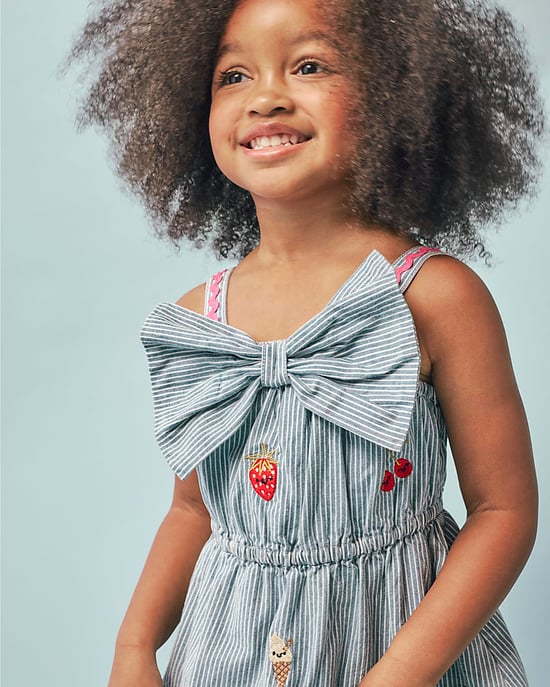 River Island Mini Girls Dress Blue Stripe Embroidered Bow Sleeveless - Image 5