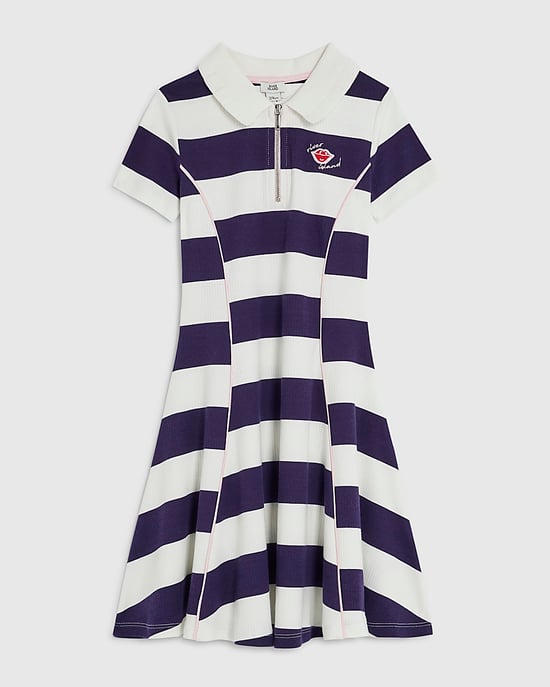 River Island Girls Dress Blue Stripe Polo Embroidered Graphic - Image 1