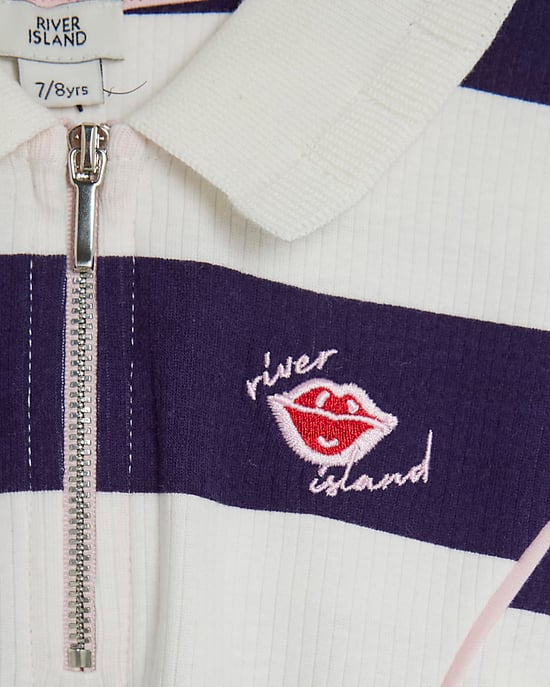 River Island Girls Dress Blue Stripe Polo Embroidered Graphic - Image 2