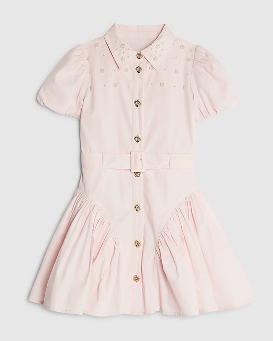 River Island Girls Shirt Dress Pink Embellished Button - Image 1