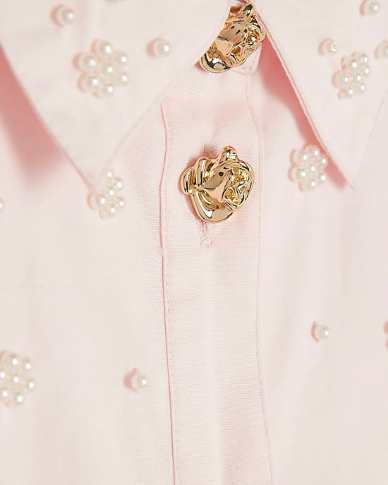 River Island Girls Shirt Dress Pink Embellished Button - Image 2