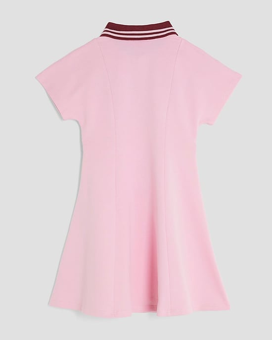 River Island Girls Dress Pink Drawcord Polo Embroidered - Image 4