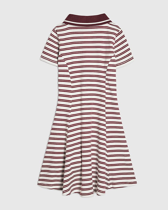 River Island Girls Dress Red Stripe Ribbed Zip Polo Striped Collared - Image 4