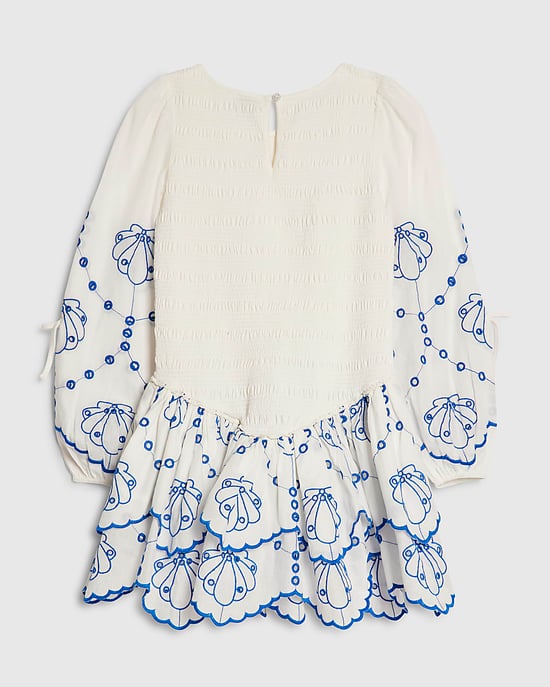 River Island Girls Dress White Shirred Long Sleeve Embroidered Floral - Image 2