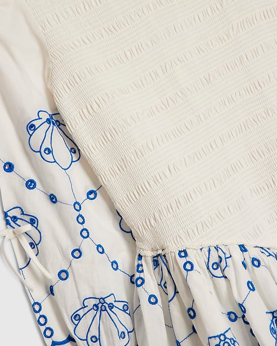 River Island Girls Dress White Shirred Long Sleeve Embroidered Floral - Image 3