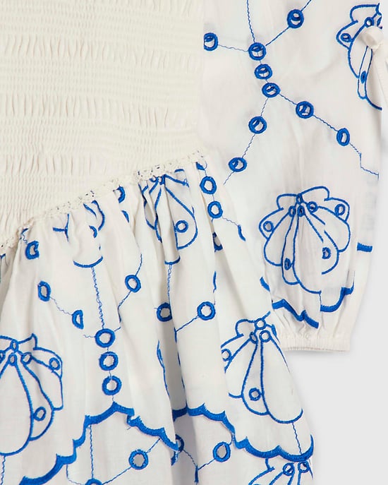 River Island Girls Dress White Shirred Long Sleeve Embroidered Floral - Image 4