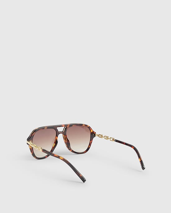 River Island Womens Sunglasses Brown Tortoiseshell Chain Temple - Image 1