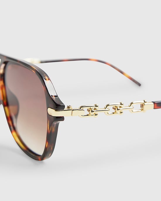 River Island Womens Sunglasses Brown Tortoiseshell Chain Temple - Image 2