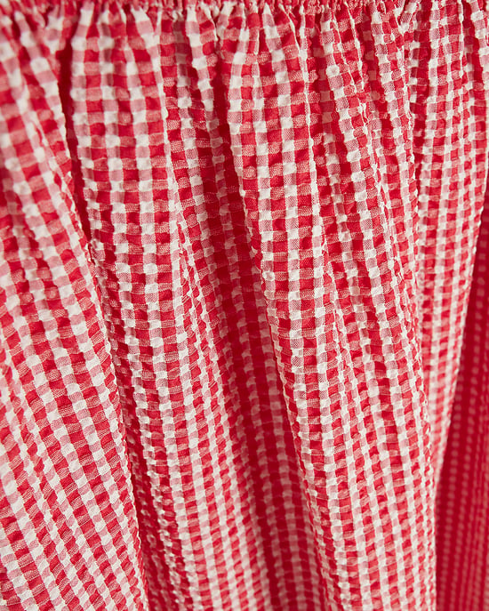 River Island Womens Midi Dress Red Gingham Cap Sleeve Shirred - Image 3