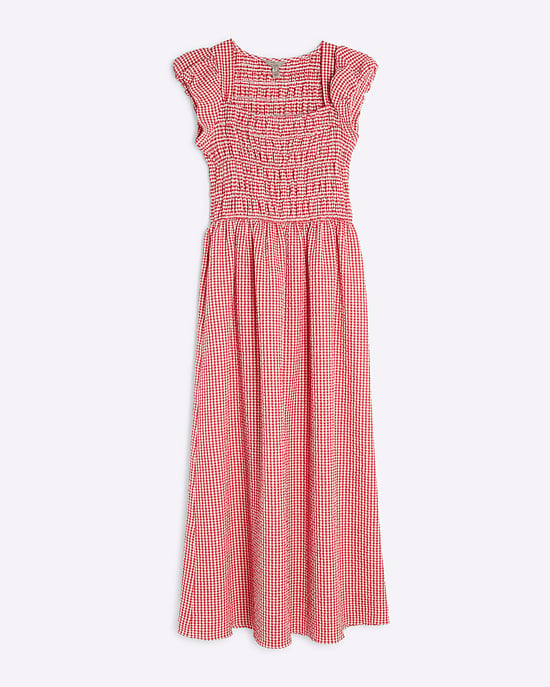 River Island Womens Midi Dress Red Gingham Cap Sleeve Shirred - Image 4