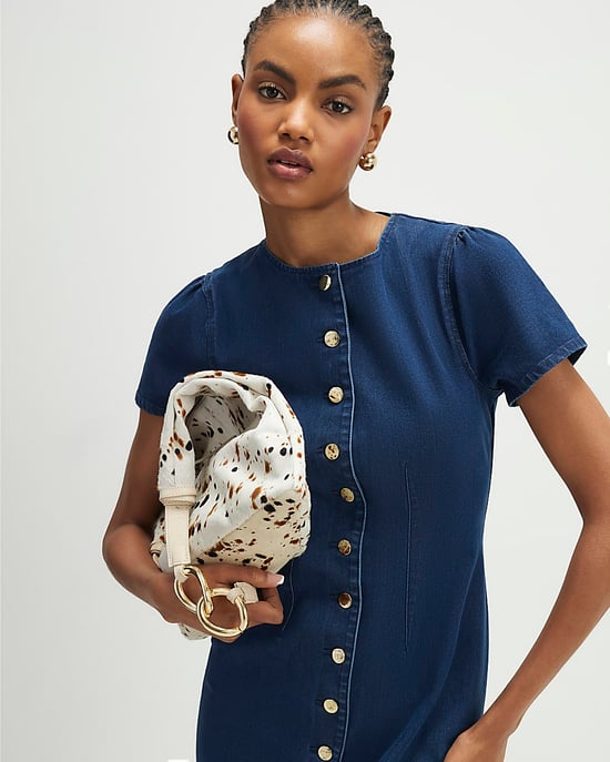 River Island Womens Midi Dress Blue Denim Button Cap Sleeve - Image 3