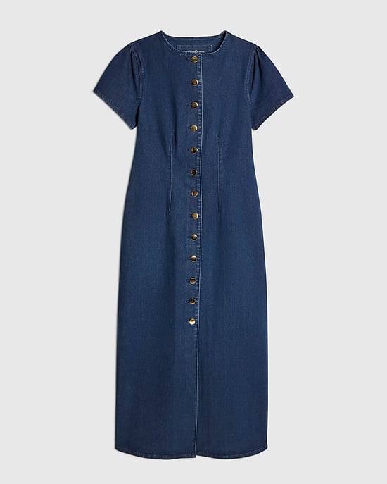 River Island Womens Midi Dress Blue Denim Button Cap Sleeve - Image 6