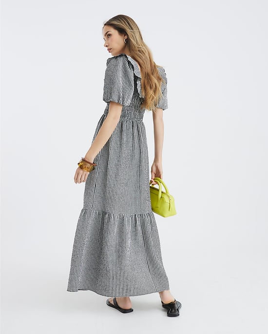 River Island Womens Midi Dress Frill Black Gingham V-Neck - Image 2