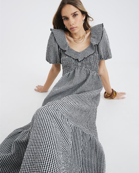 River Island Womens Midi Dress Frill Black Gingham V-Neck - Image 4