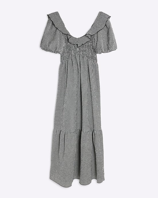 River Island Womens Midi Dress Frill Black Gingham V-Neck - Image 6