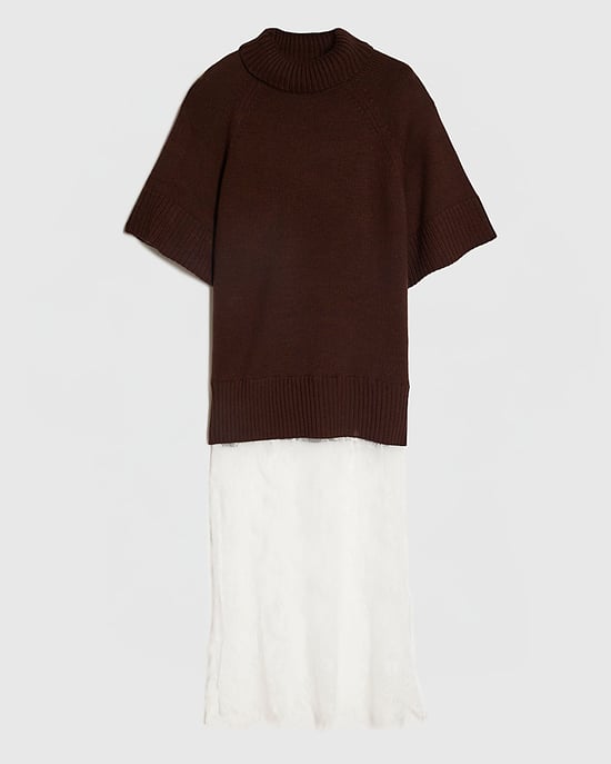 River Island Womens Midi Dress Brown Hybrid Lace Hem Short Sleeve - Image 6