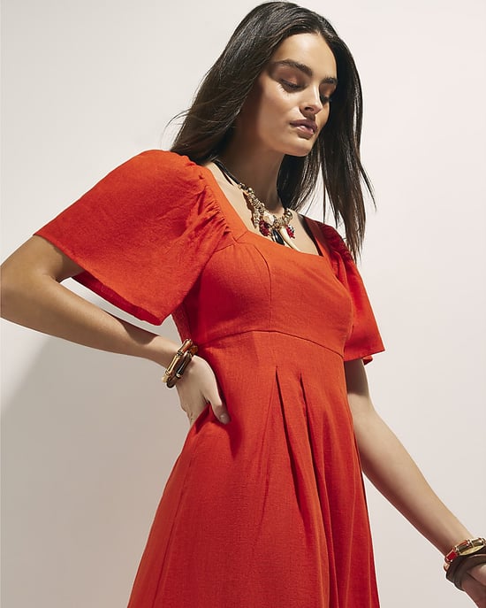 River Island Womens Midi Dress Red Linen Blend Shirred - Image 2