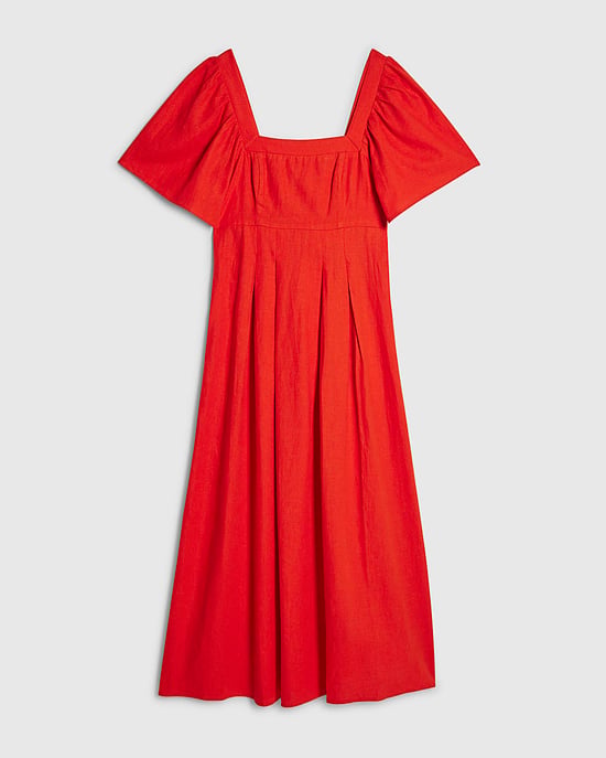 River Island Womens Midi Dress Red Linen Blend Shirred - Image 6