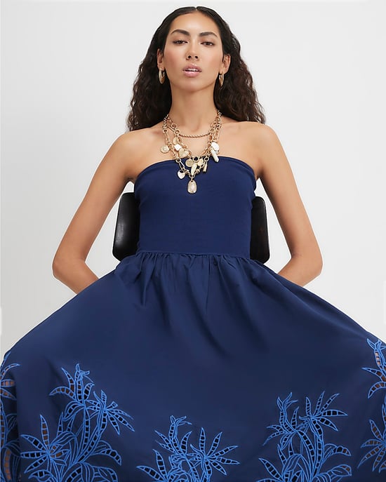 River Island Womens Midi Dress Bandeau Navy Cotton Embroidered - Image 2