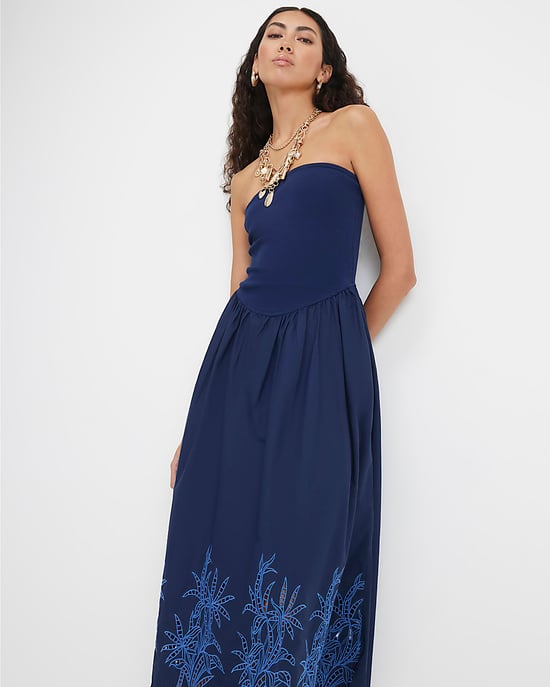 River Island Womens Midi Dress Bandeau Navy Cotton Embroidered - Image 4