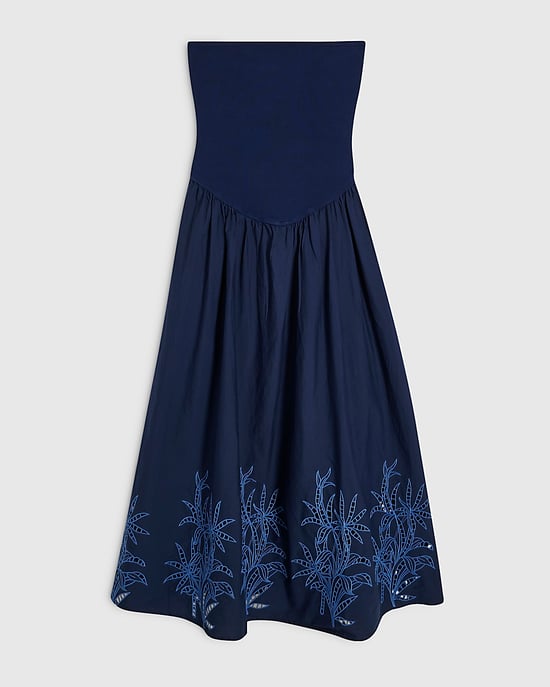 River Island Womens Midi Dress Bandeau Navy Cotton Embroidered - Image 6