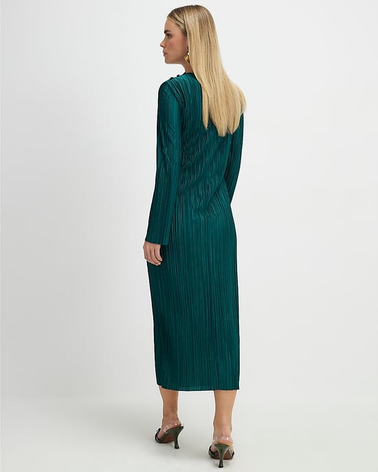 River Island Womens Midi Dress Petite Green Plisse Buckle Detail - Image 3