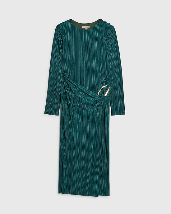 River Island Womens Midi Dress Petite Green Plisse Buckle Detail - Image 6