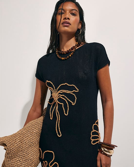 River Island Womens Midi Dress Black Knit Beaded Beach - Image 2