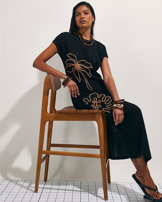 River Island Womens Midi Dress Black Knit Beaded Beach - Image 4