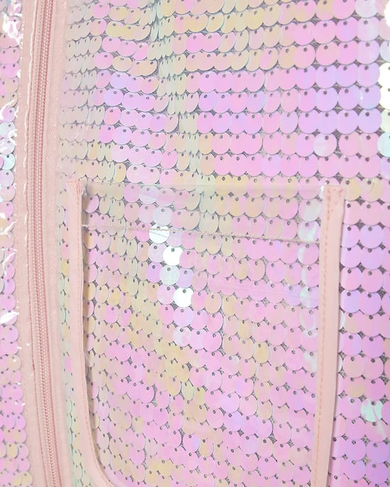 River Island Girls Rain Mac Pink Sequin Long Sleeve Hooded - Image 2