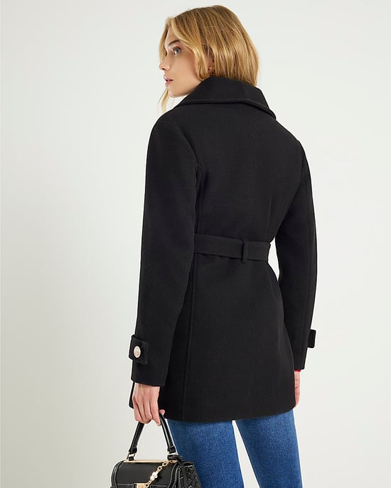 River Island Womens Coat Wrap Black Short Wide Collar - Image 3