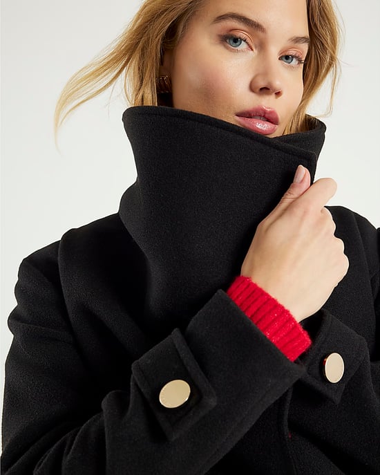 River Island Womens Coat Wrap Black Short Wide Collar - Image 4