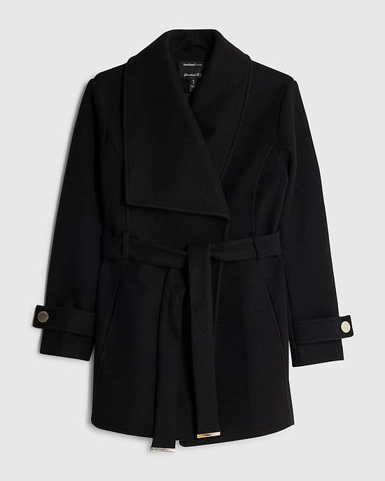 River Island Womens Coat Wrap Black Short Wide Collar - Image 6