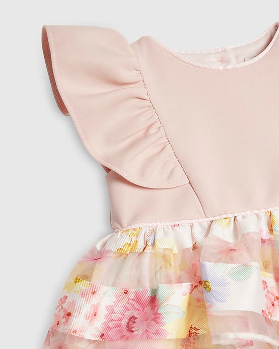 River Island Baby Girls Dress Pink Floral Short Sleeve Button - Image 2