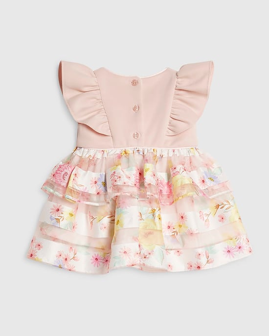 River Island Baby Girls Dress Pink Floral Short Sleeve Button - Image 4
