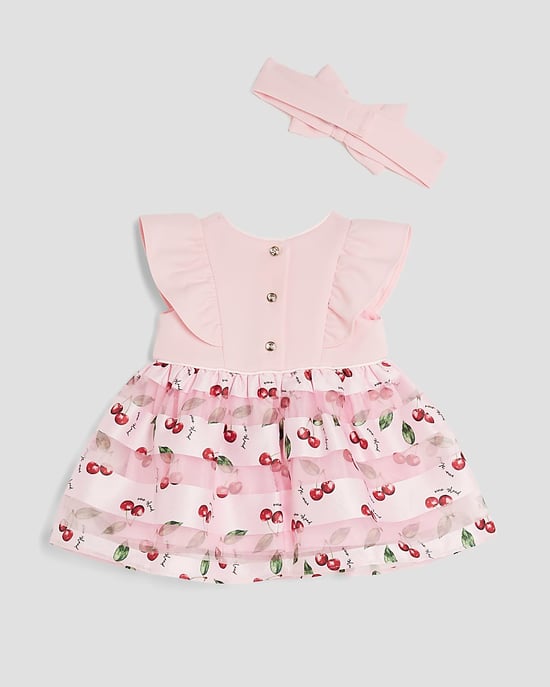 River Island Baby Girls Dress & Headband Set Pink Cherry Bubble Hem - Image 4