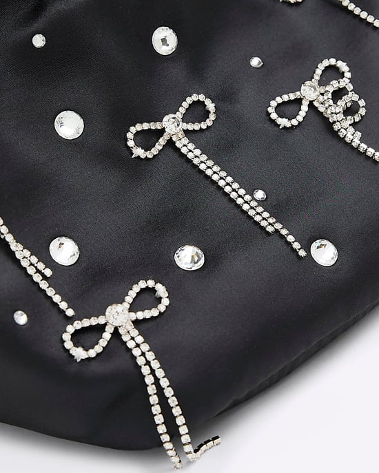 River Island Womens Grab Bag Black Satin Diamante Bow Popper - Image 3
