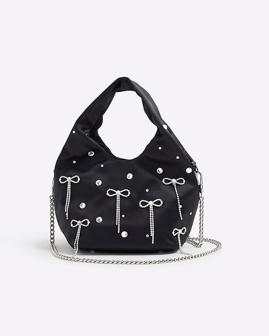 River Island Womens Grab Bag Black Satin Diamante Bow Popper - Image 4