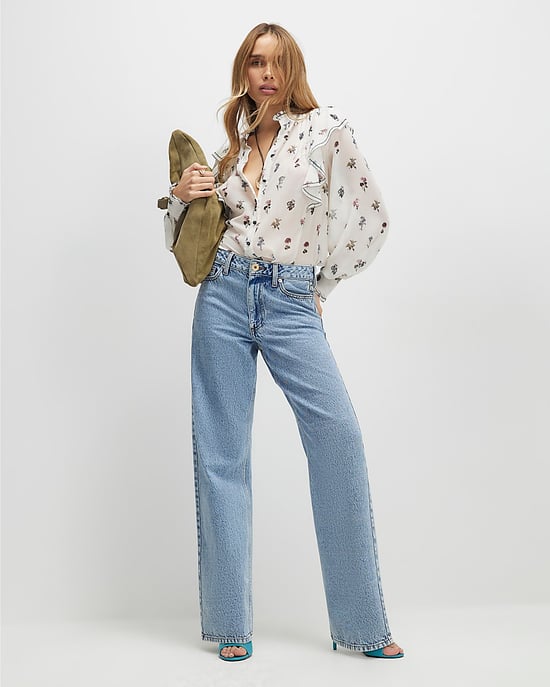 River Island Womens Blouse Cream Floral Ruffle Detail Button - Image 2