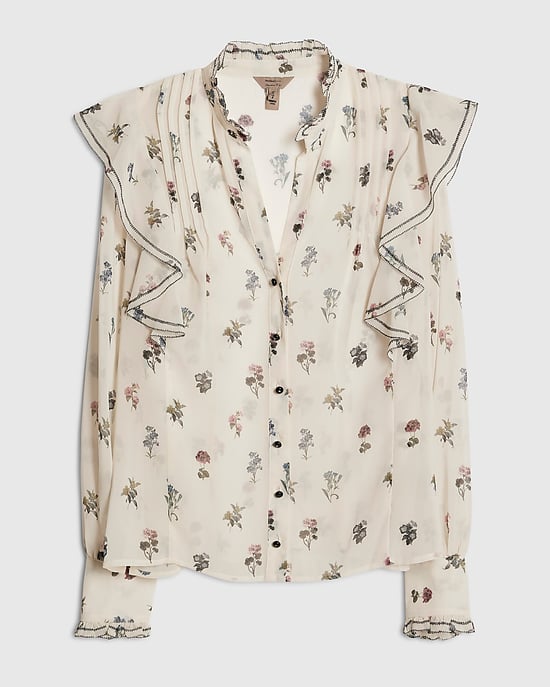 River Island Womens Blouse Cream Floral Ruffle Detail Button - Image 6