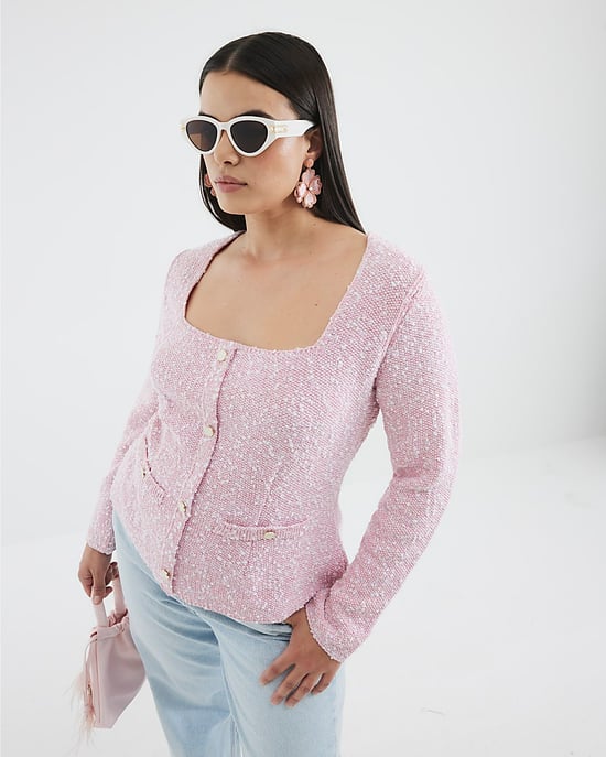 River Island Womens Top Pink Long Sleeve Boucle Button - Image 4