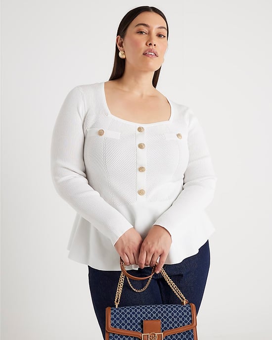 River Island Womens Top Peplum White Knitted Long Sleeve - Image 2