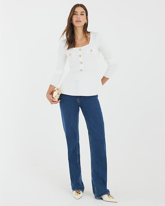 River Island Womens Top Peplum White Knitted Long Sleeve - Image 3